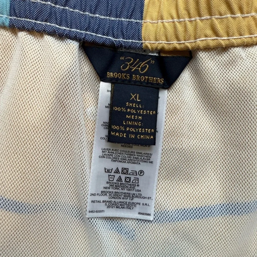 Brooks‎ Brothers 346 Mens XL Swim Trunks Striped Board Shorts Yellow Blue Green